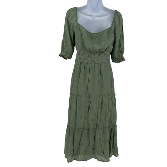 Trixxi Milkmaid Prairie Dress Sz L Sage Cottagecore Tiered Romantic Midi Boho - Picture 6 of 11